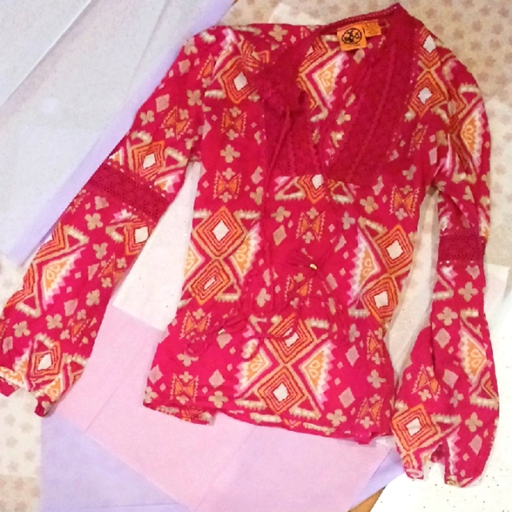 Tory Burch Bailey Top In Pink Ikat Sz 6